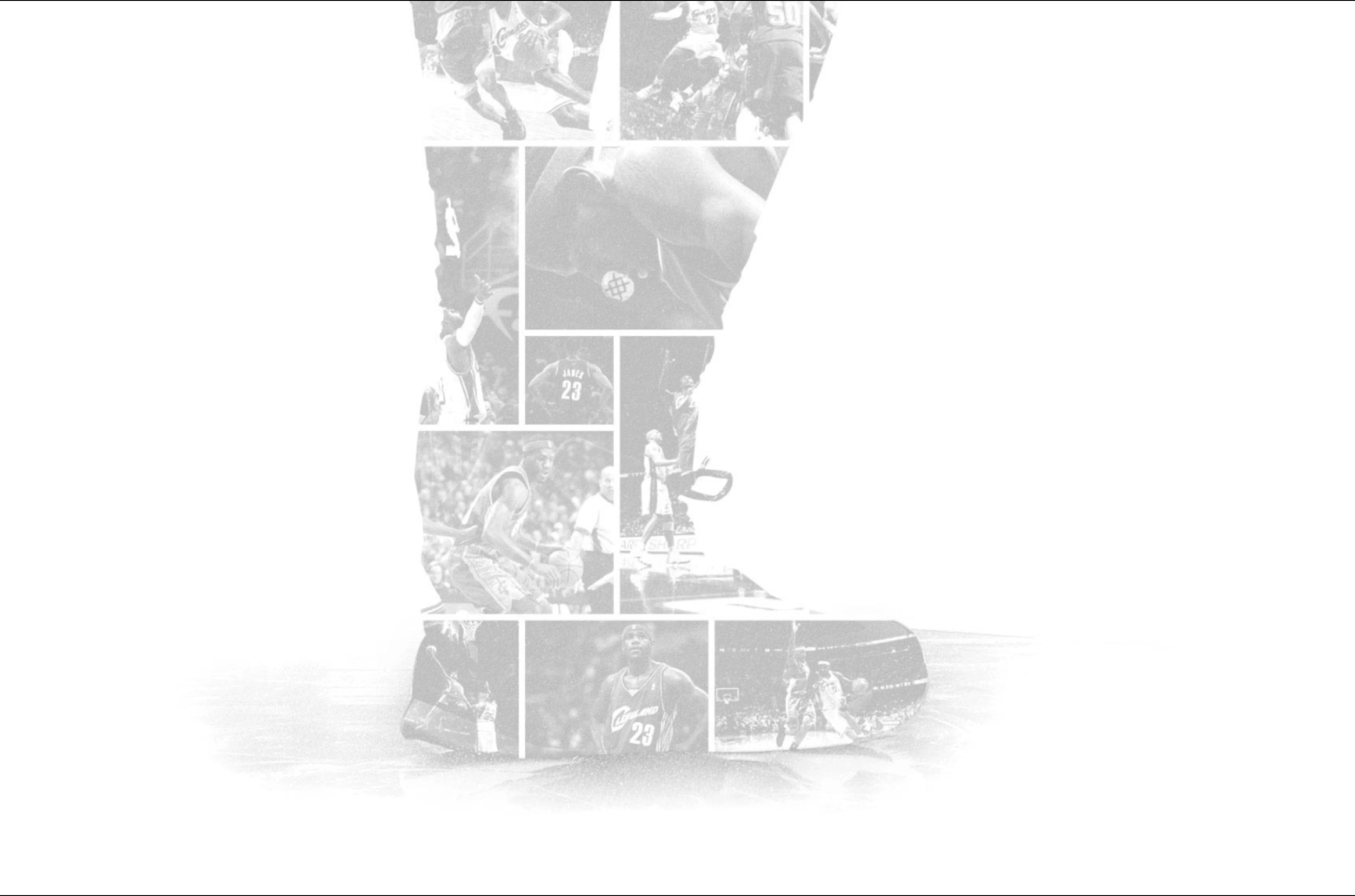 Collage of various NBA legends, which makes up the foot and leg of Lebron James.