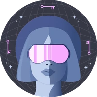 Space woman with pink glowing glasses.