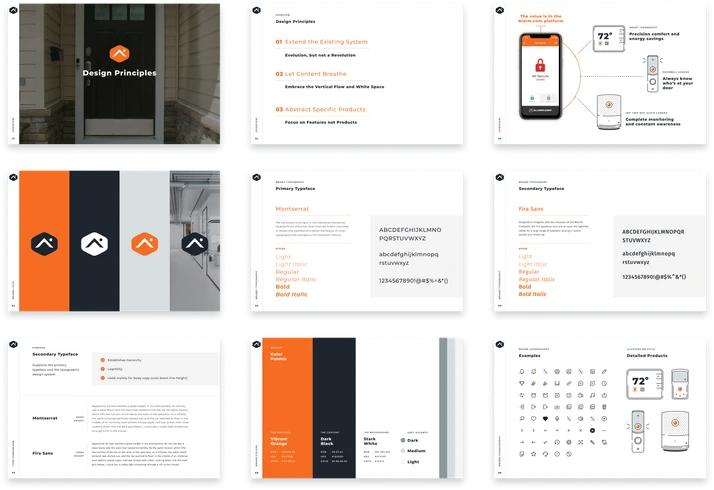 A grid of images depicting the Alarm.com brand