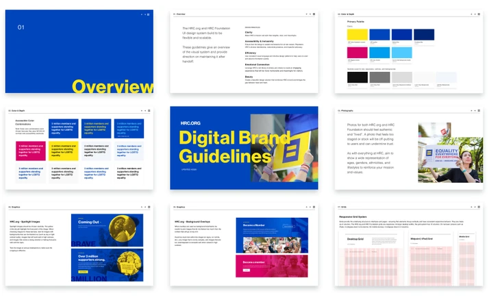 Screenshots from the Digital Brand Guide created for HRC