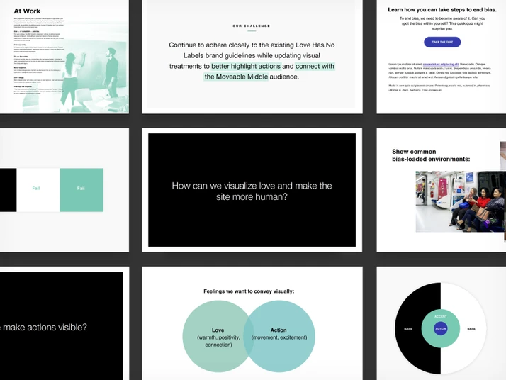 Sample slides from a visual brand expression presentation created by Viget.