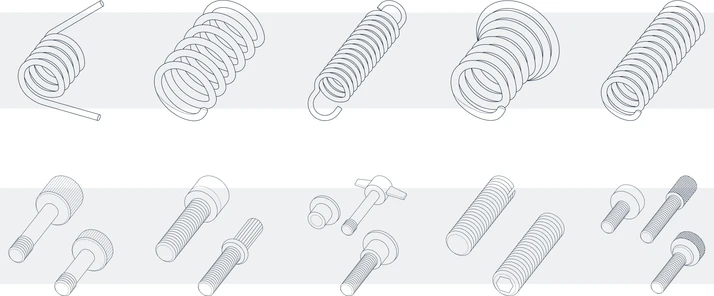 Grid of types of components MW Industries offers depicted via larger detailed illustrations