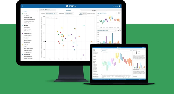 Screenshots of the Smart Beta tool on desktop and tablet