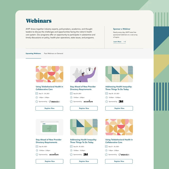 A stylized screenshot of an event listing using illustrations and patterns for each event