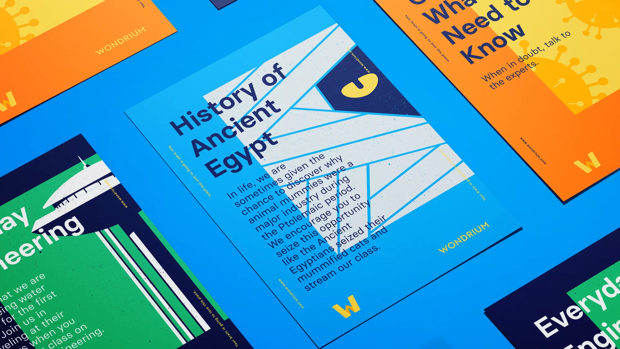 Wondrium course posters, which include the course title and a custom illustration for each.