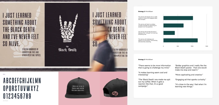 Posters and other visual elements from the second strategy, "Mind=Blown."