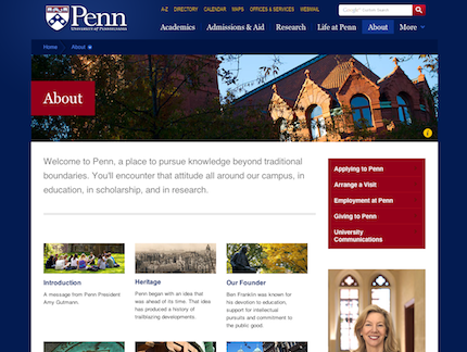 UPenn.edu About page, 2011 Viget redesign