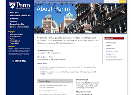 UPenn.edu About page, 2002 redesign