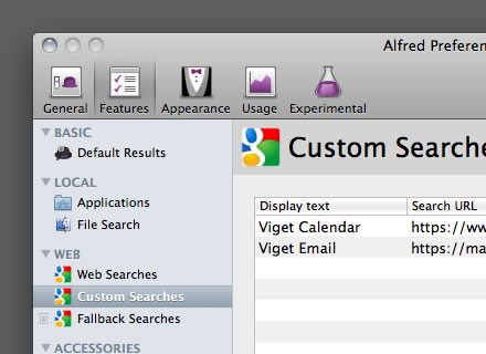 Alfred: Custom Searches
