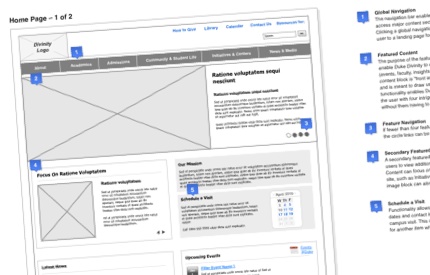 Duke Divinity home page wireframe